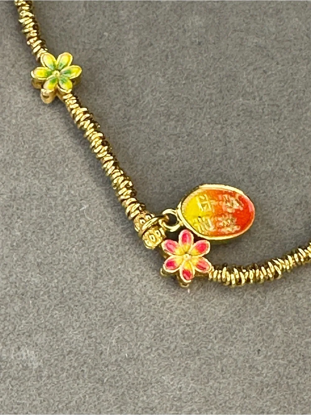 Gold-plated silver Multicolor Flower Charm Bracelet
